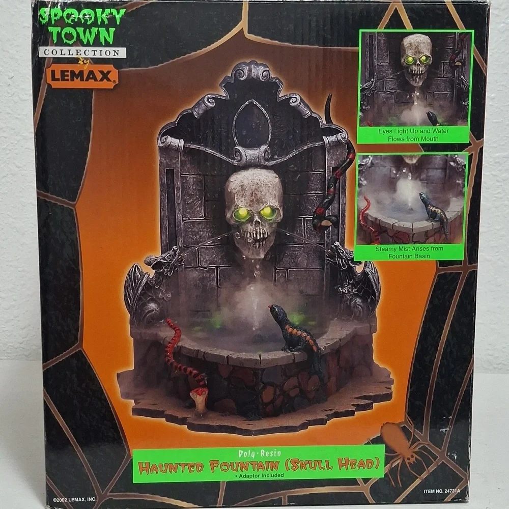 Lemax Spooky Town Gothic Skull Water Fountain with LED Lights Water And Mist - Picture 9 of 10